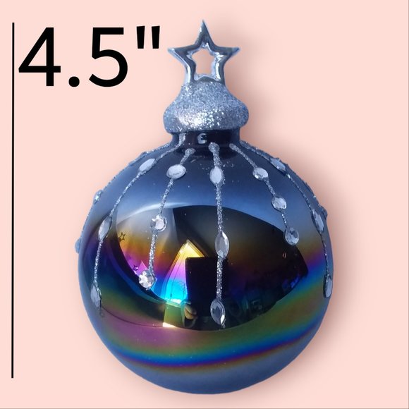 34th & Pine Iridescent Glass Ornament Jeweled Glitter White Clear Black 3pc NIB - Picture 7 of 13